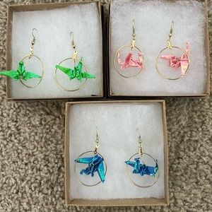 Shiny origami dragon earrings
